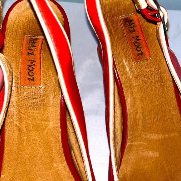 Miz Mooz Slingback Shoes Size 8 Red Cream Buttons Trim Block Kitten Heels Sz 8 - Picture 4 of 9